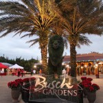 Busch Gardens sign decorated for Christmas Town