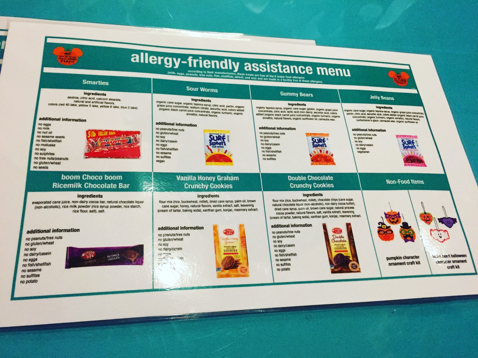Mickey's Not So Scary Halloween Party 2016 - Allergy Friendly Experience - Allergy Friendly Assistance Menu