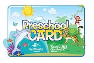 2017 Preschool Card SeaWorld Orlando Busch Gardens Tampa Bay