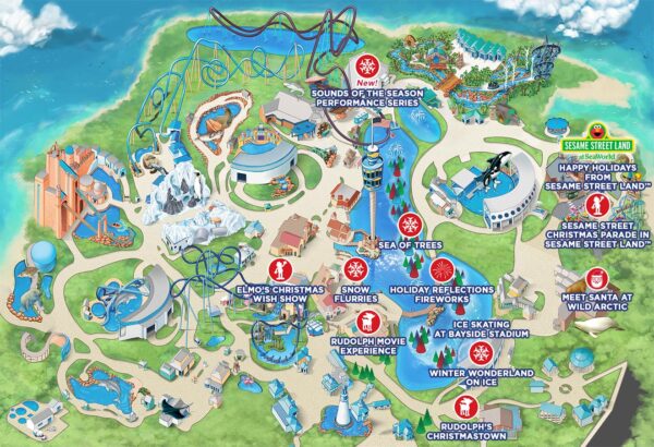 SeaWorld Orlando Christmas Celebration 2021 Map On the Go in MCO